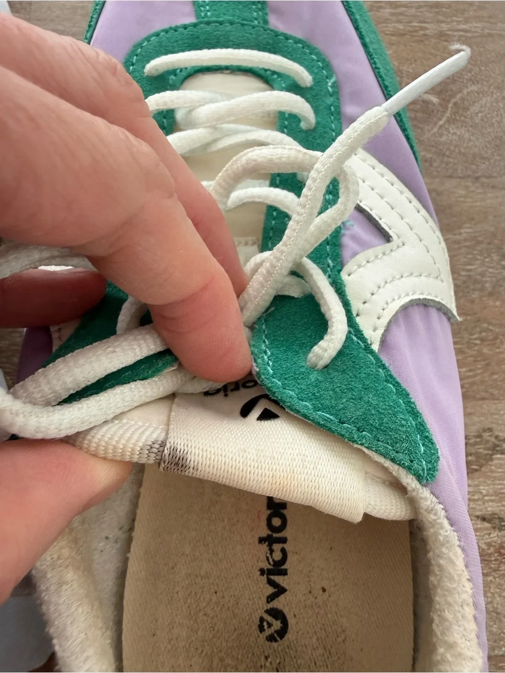 Women's Retro-Style Lace-Up Sneakers in Green, Lavender & Cream